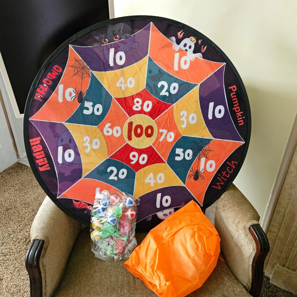Halloween Target Board Toss Game hook & loop balls Carry Bag, Orange Party fun!